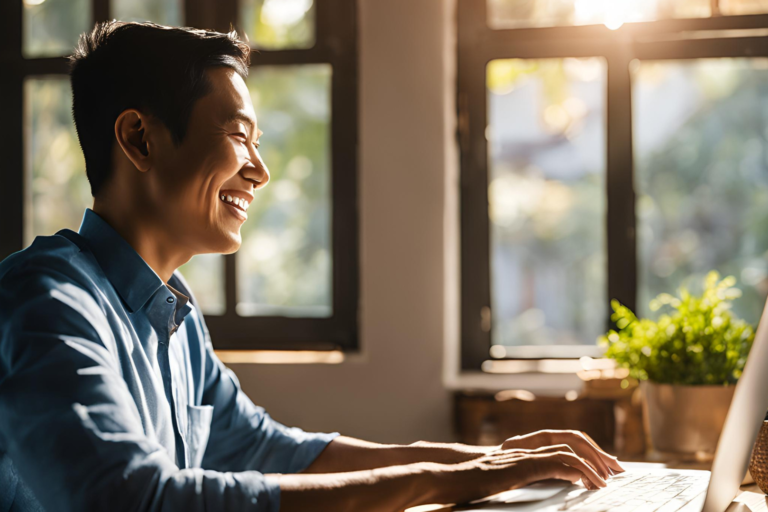 Filipino Virtual Assistant happily working from home